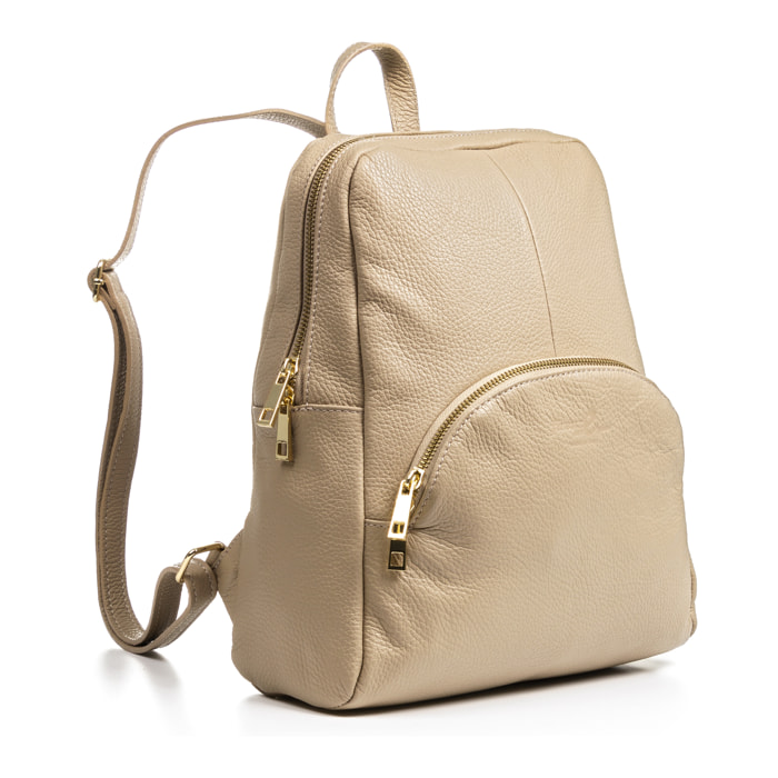 FIRENZE ARTEGIANI Monastier Borsa zaino da donna. Vera pelle Dollaro Made in Italy 28x8x32 Cm. Colore: Tortora