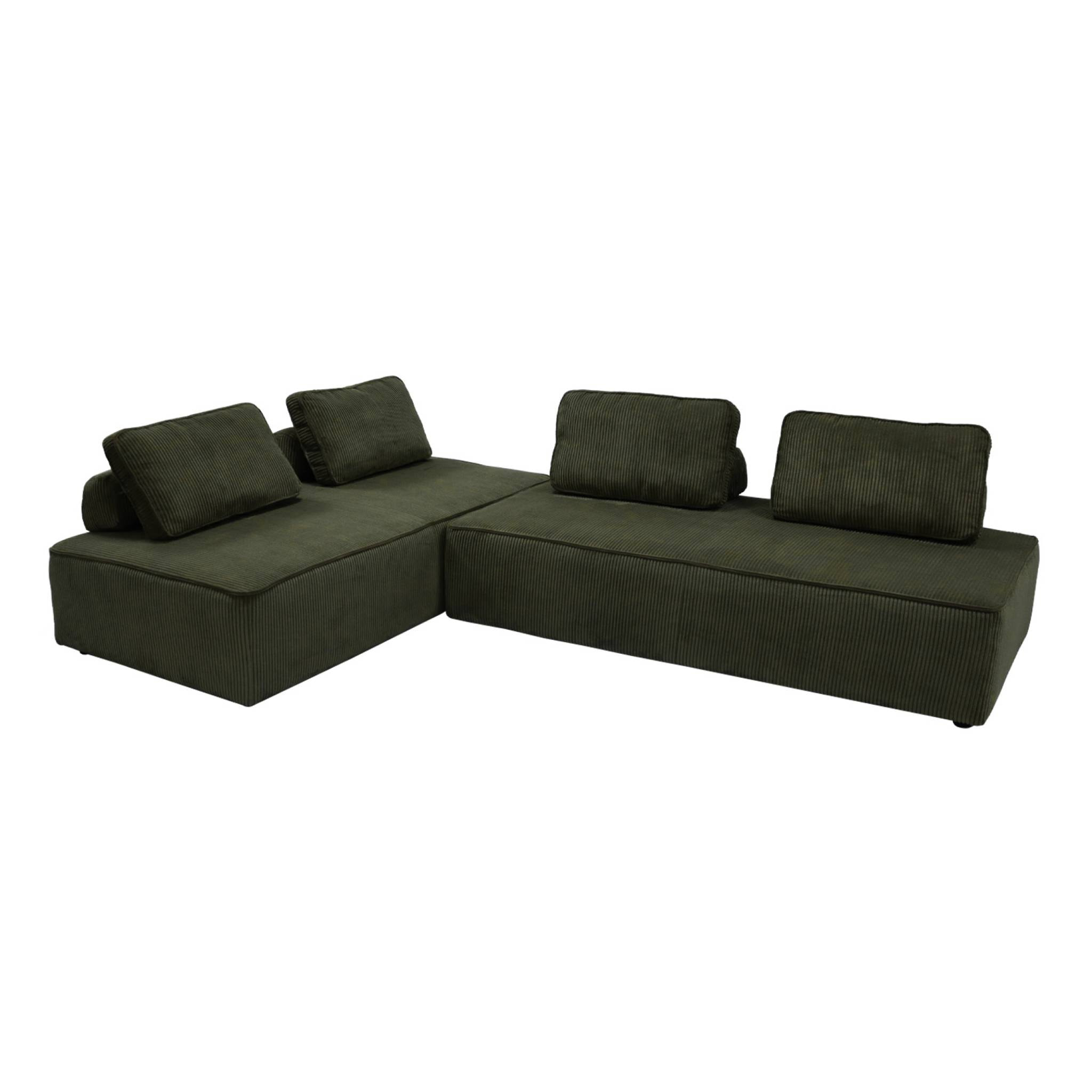 Lot de 2 chauffeuses LAO 2 places pour canapé modulable velours côtelé vert foncé. L 180 x P 90 x H 78cm