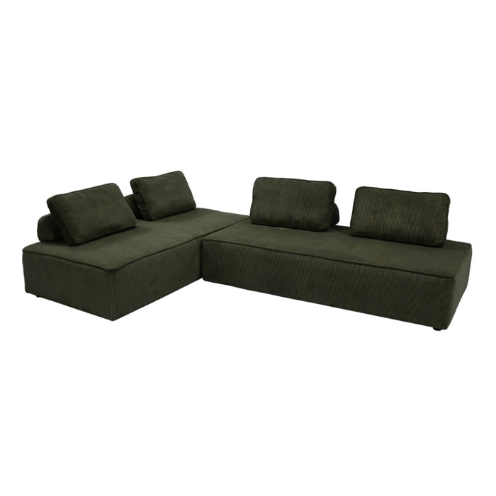 Lot de 2 chauffeuses LAO 2 places pour canapé modulable velours côtelé vert foncé. L 180 x P 90 x H 78cm