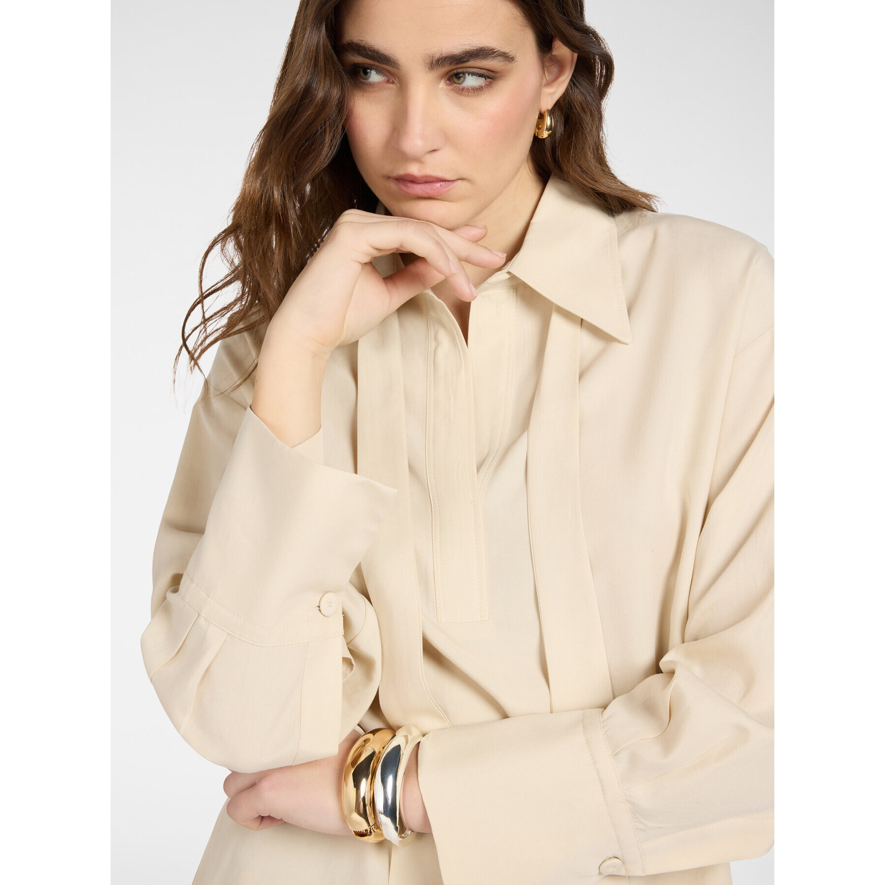 Elena Mirò - Camicia misto lino con fusciacca - Beige