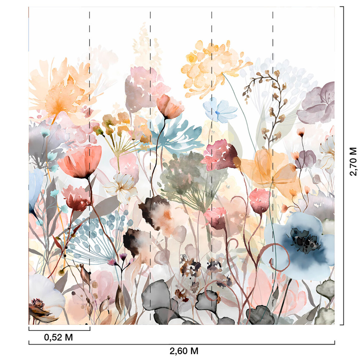 Papier peint panoramique Jardin Flottant  et  Fleurs Pastel  Intissé