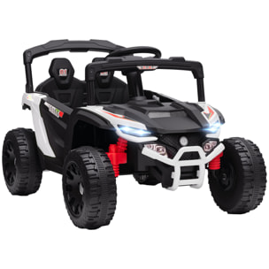 Coche Eléctrico para Niños 12V, Coche de Batería UTV con 2 Motores, Control Remoto 2,4G, 3-5 km/h, Suspensión Trasera, Faros, Música, para Niños de 3-5 Años, Blanco