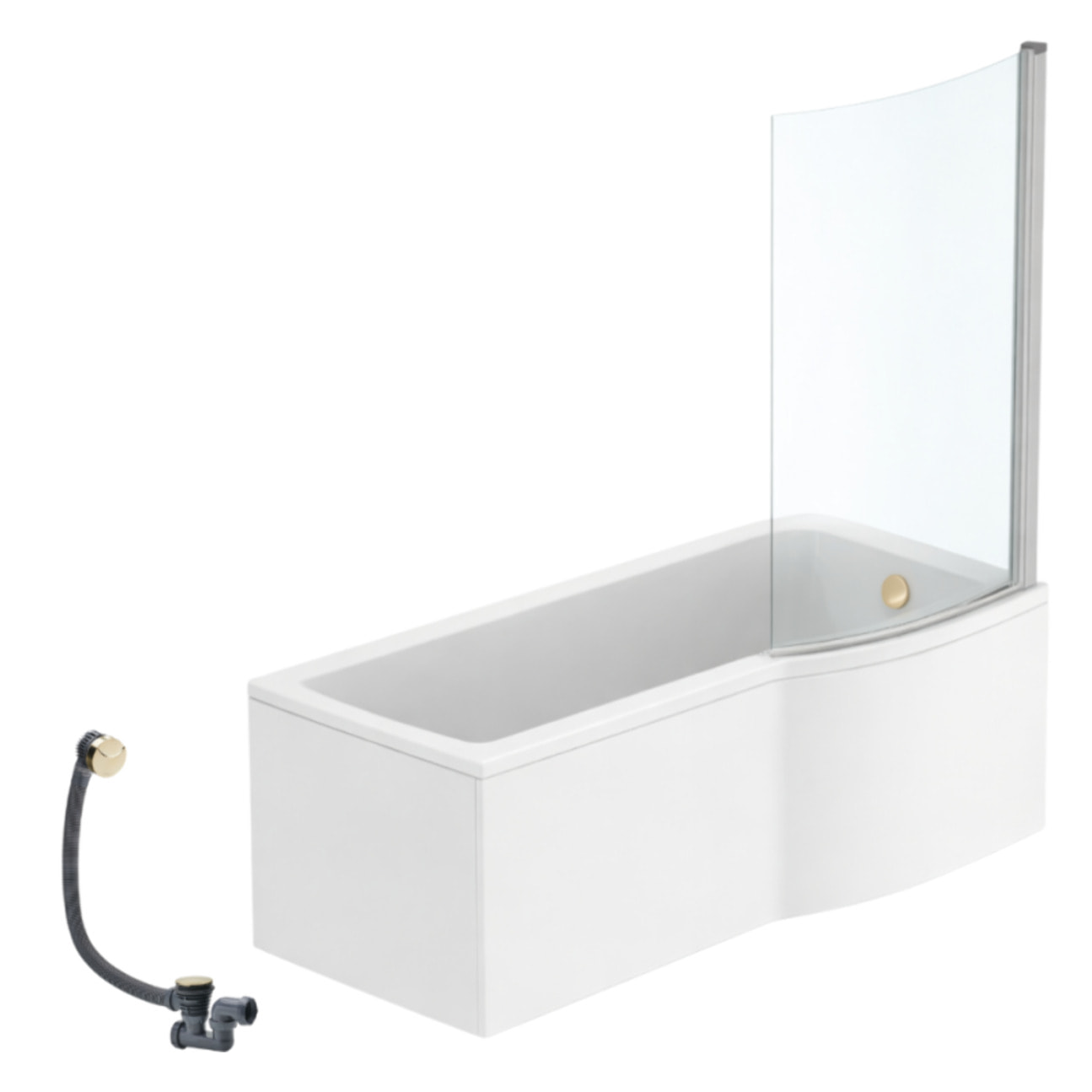Pack baignoire bain douche 170 x 80 cm droite Connect Air + tablier + pare bain fixe + vidage Doré
