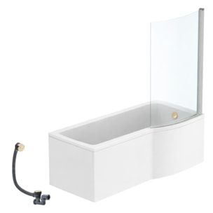 Pack baignoire bain douche 170 x 80 cm droite Connect Air + tablier + pare bain fixe + vidage Doré