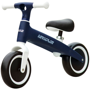 Draisienne vélo enfant 18-36 mois - selle réglable, poignées antidérapantes, roues mousse increvables - blanc bleu marine