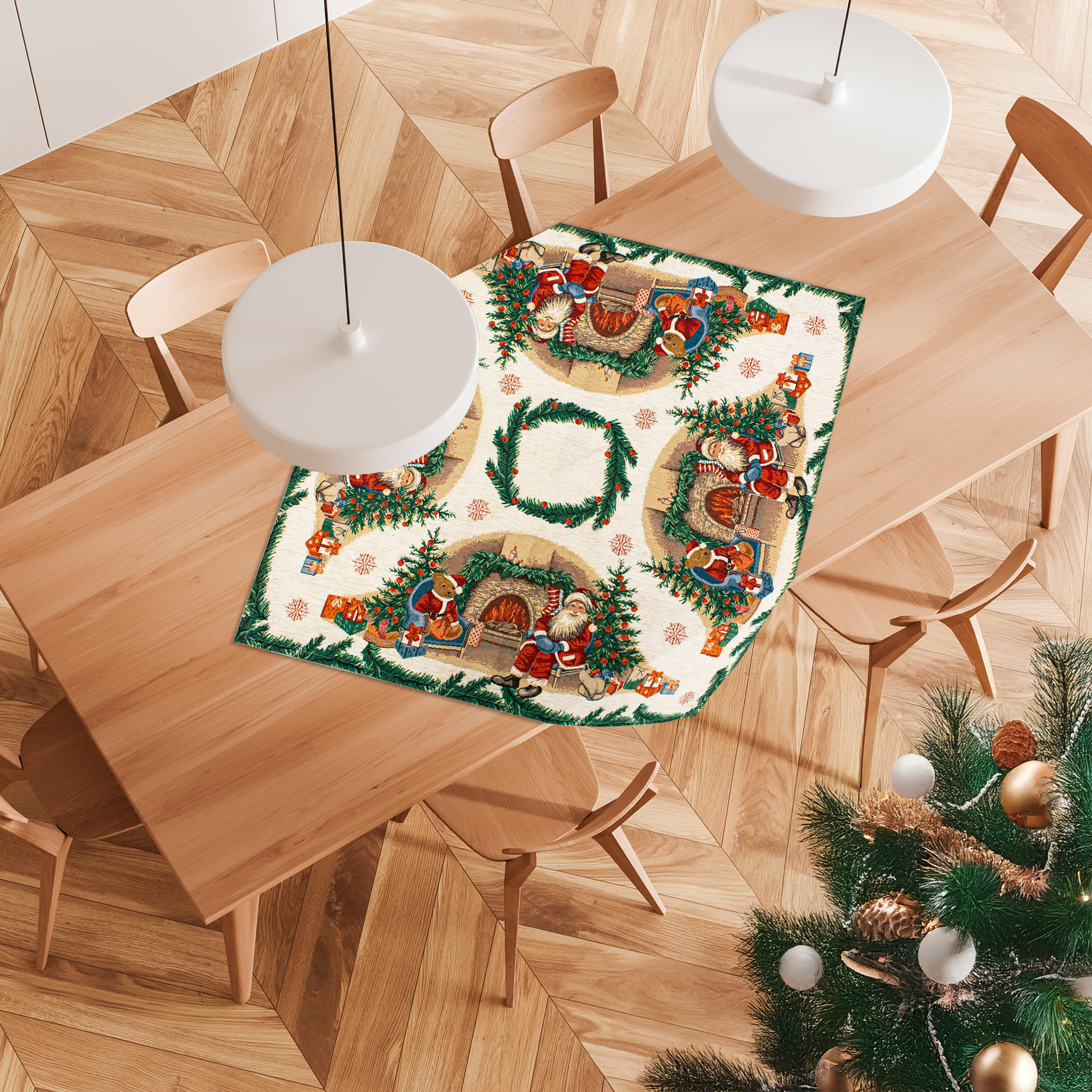 CENTROTAVOLA NATALIZIO JACQUARD DISEGNO BABBO NATALE