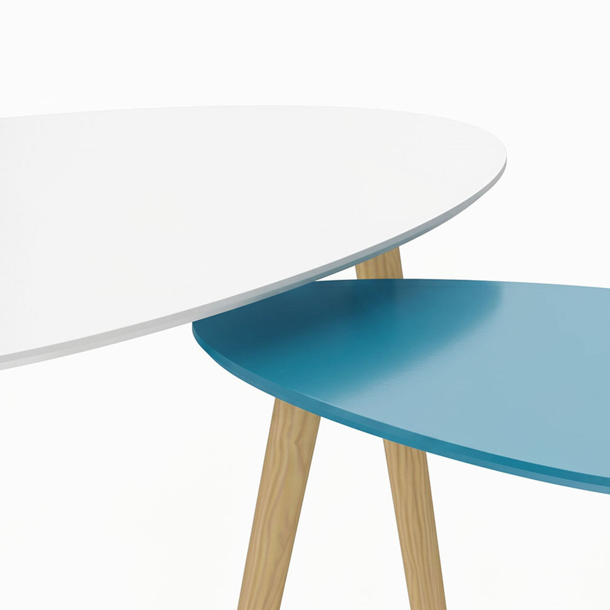 Lot de 2 tables basses gigognes design scandinave forme triangle de reuleaux bois MDF bleu blanc