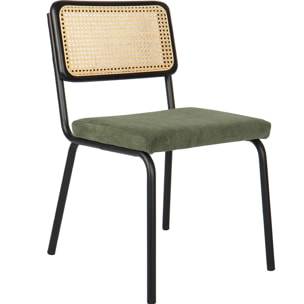 Lot de 2 chaises noires, cannage et velours côtelé - PAULA