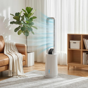 Climatizador Evaporativo 3 en 1 sin Aspas Enfriador de Aire 90 W Depósito de 1,7L Temporizador hasta 15H 3 Velocidades 4 Modos Oscilación 70° Mando a Distancia Cajas de Hielo para Hogar Blanco
