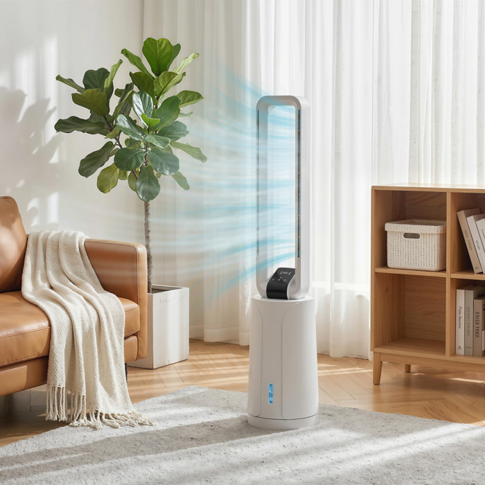 Climatizador Evaporativo 3 en 1 sin Aspas Enfriador de Aire 90 W Depósito de 1,7L Temporizador hasta 15H 3 Velocidades 4 Modos Oscilación 70° Mando a Distancia Cajas de Hielo para Hogar Blanco
