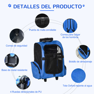 Transportín Carrito para Mascotas Perros 2 en 1 con 2 Ruedas Asa Retráctil Azul