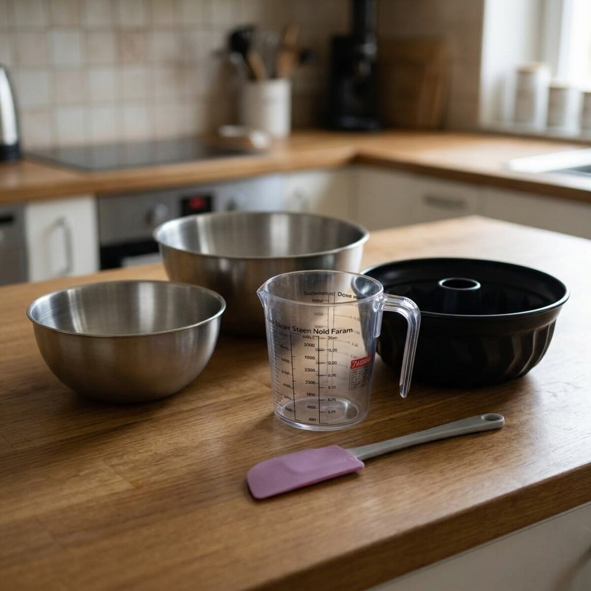 Set pâtisserie avec moule à kouglof, 2 bols à mixer, verre mesureur et spatule Zenker