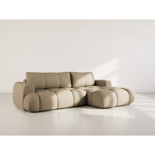 Yulin - Canapé d'angle droit 4 places convertible avec coffre en tissu bouclette - Marron