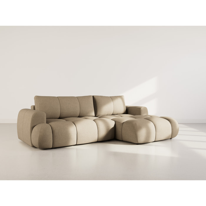 Yulin - Canapé d'angle droit 4 places convertible avec coffre en tissu bouclette - Marron