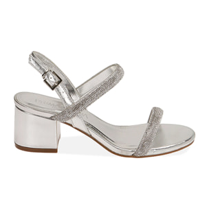Sandali argento laminato, tacco 5,5 cm