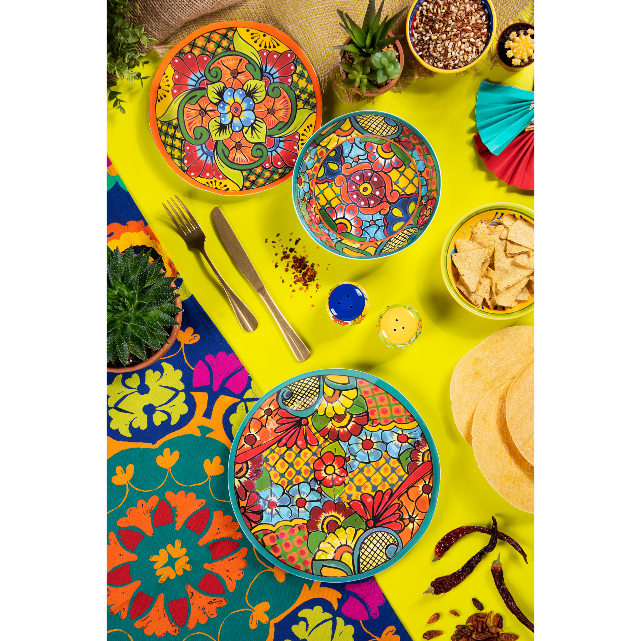 Service 12 assiettes Excelsa Tijuana, mélamine, multicolore