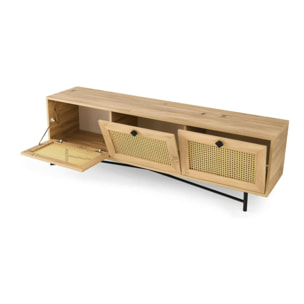 Mobile porta TV Dpasinat, Credenza da soggiorno, Armadio basso per TV, Base parete attrezzata, 180x40h60 cm, Quercia e Nero