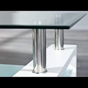 Tavolino Basso Rettangolare Salotto In Vetro E Legno MDF Soggiorno Salone Sala Pranzo Tavolo Caffè Ripiano Moderno Elegante Bianco 100 x 60 x 45 cm