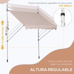 Toldo Manual Retráctil 200x150x170-280cm con Manivela para Terraza Balcón Beige