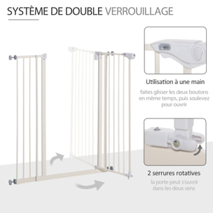 Barrière de sécurité longueur réglable dim. 74-84 cm ou 92-102 cm sans perçage métal plastique blanc