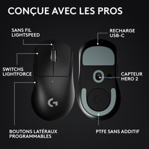 Souris Gamer Sans Fil LOGITECH PRO X SUPERLIGHT 2 DEX LIGHTSPEED Noir