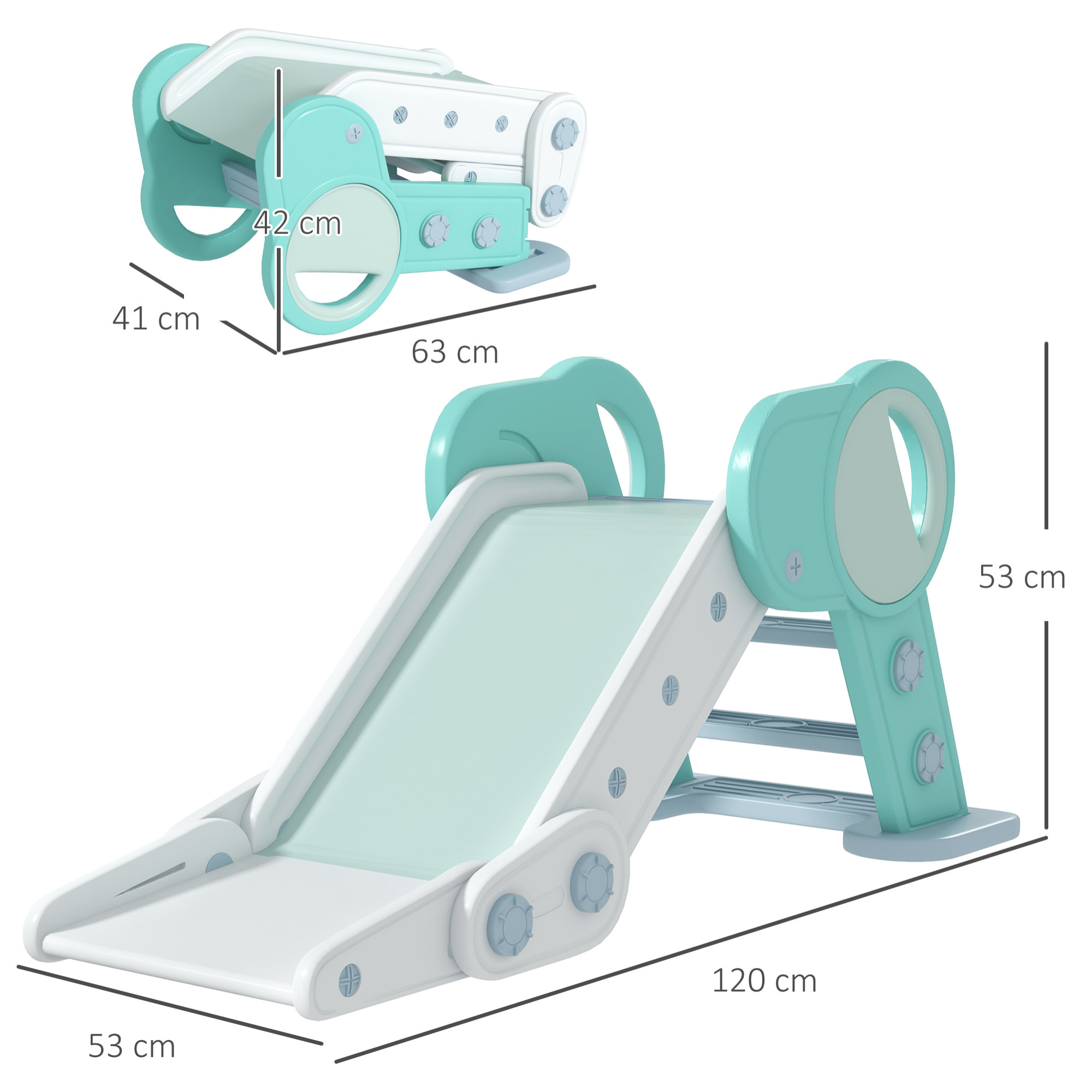 Tobogán para Niños Plegable Tobogán Infantil para Niños de 18-36 Meses con 3 Escaleras Antideslizantes para Interiores Carga 30 kg 120x53x53 cm Verde