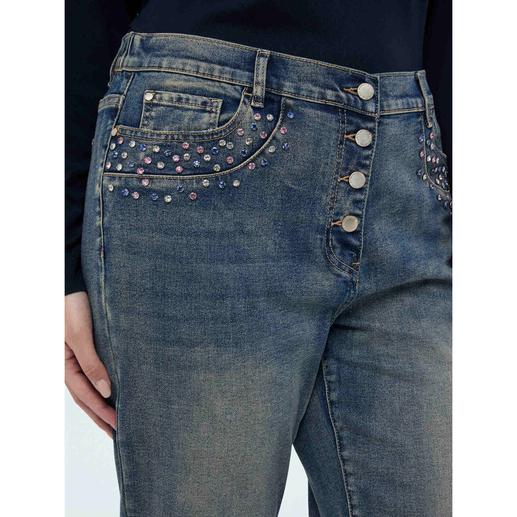 Fiorella Rubino - Jeans Barrell con punti luce colorati - Azzurro