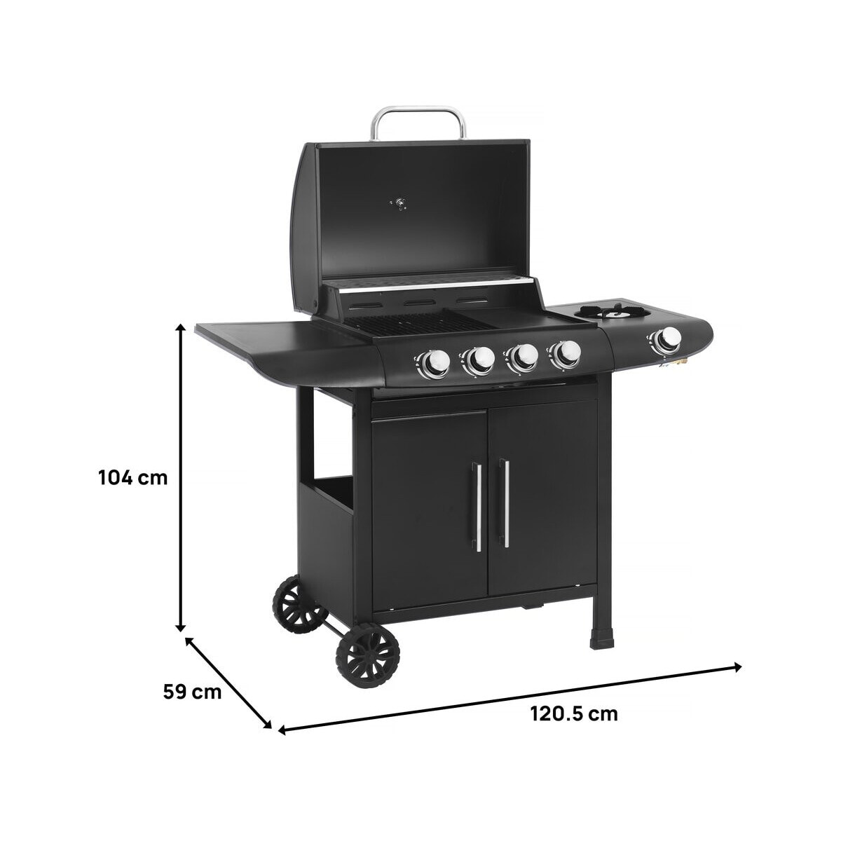 Barbecue gaz "Feria 5" - 5 brûleurs dont 1 latéral - 14,5 kw - Noir