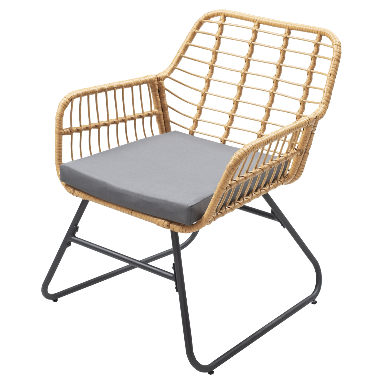 Salon de jardin TIGA en résine tressée 4 places - coussins gris