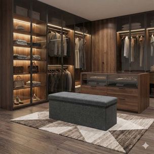 Nemora 110 - Cassapanca Ottomana 109x38x38 cm Pouf Contenitore Poggiapiedi in Tessuto Grigio