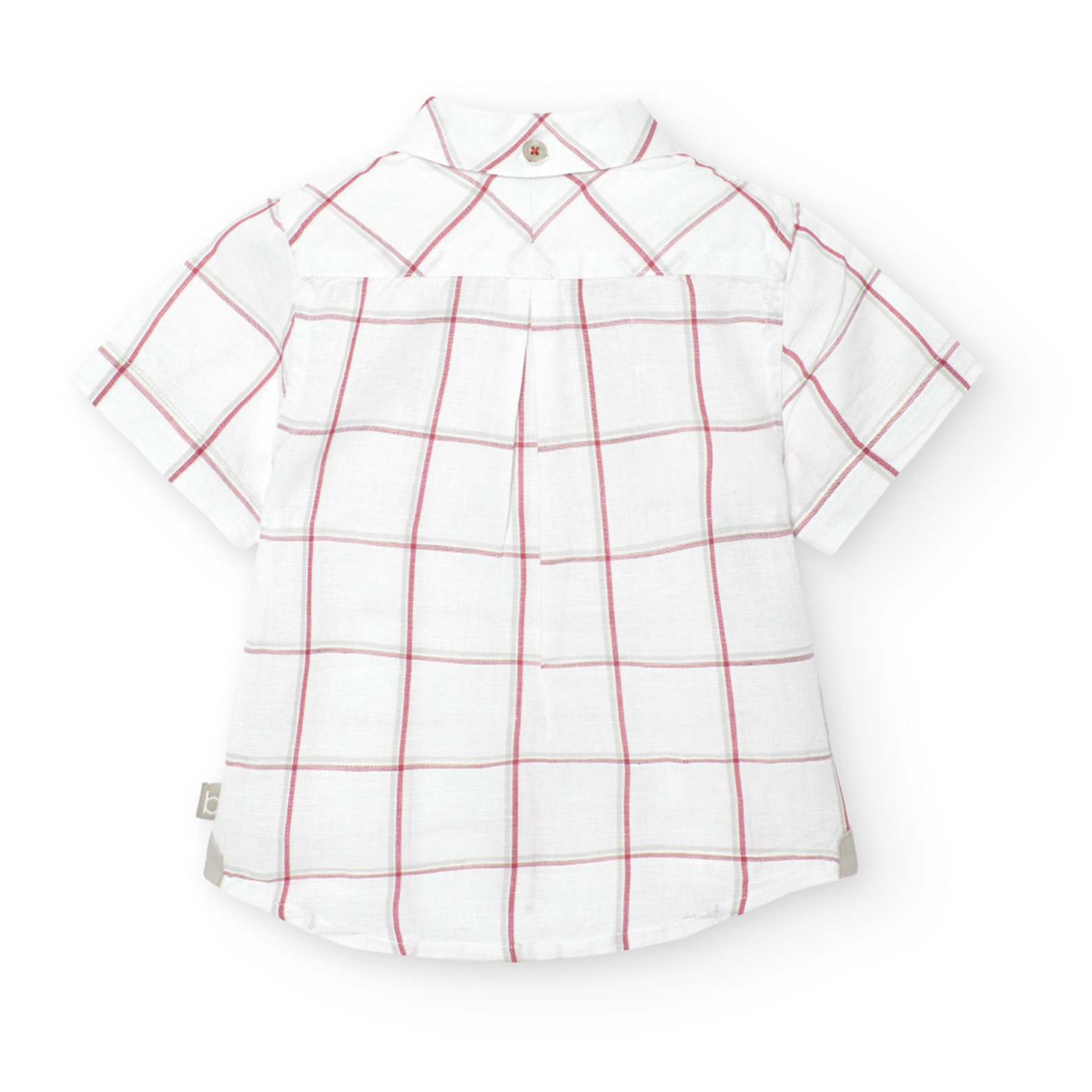 Camisa niño, lino, estampado cuadros, piedra
