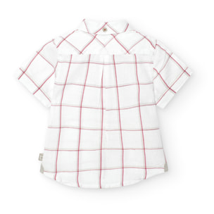 Camisa niño, lino, estampado cuadros, piedra