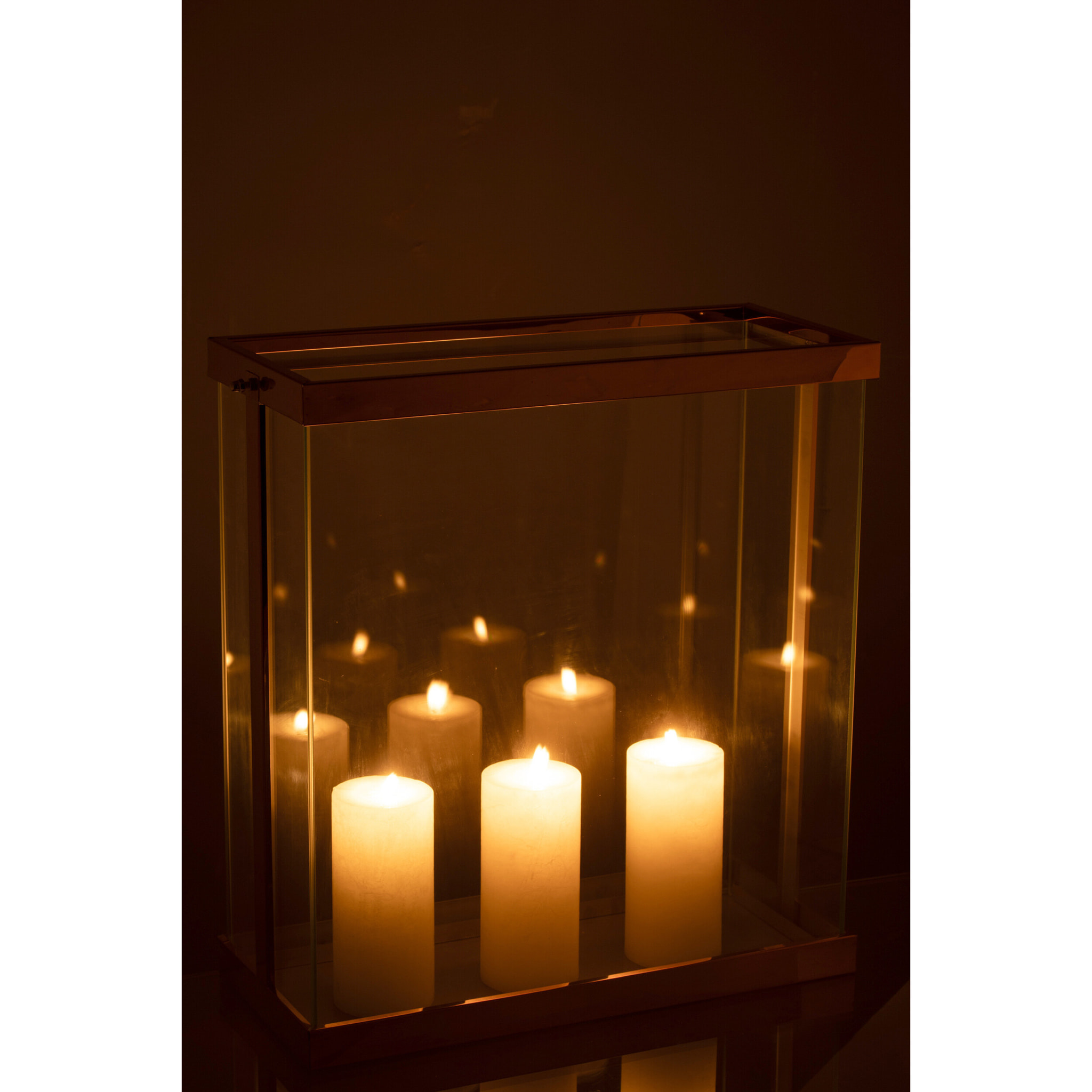 J-Line lanterne Rectangle Enma - fer/verre - cuivre - large