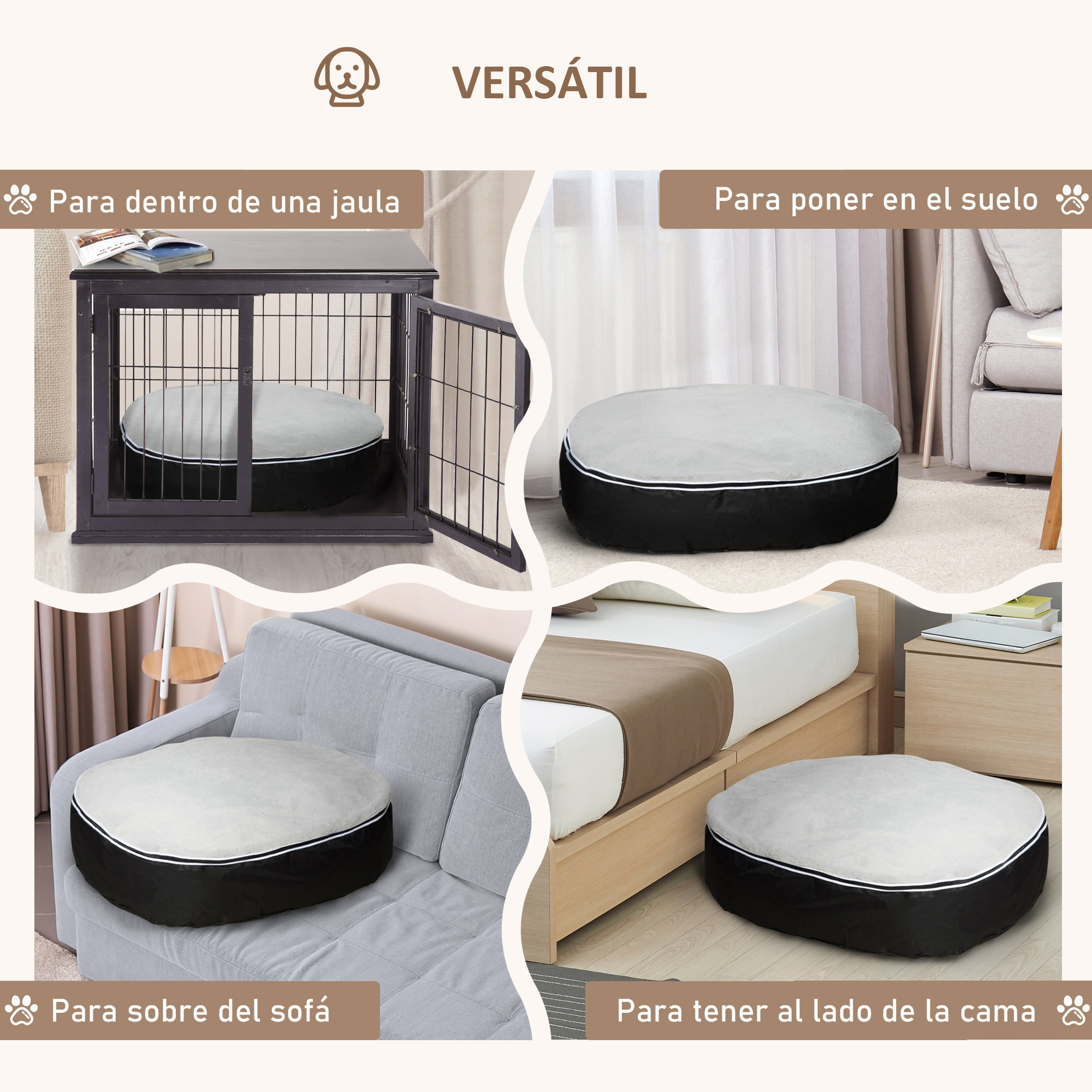 Cama para Perros Lavable con Funda Desenfundable Tela Oxford y Felpa 80x72x18 cm
