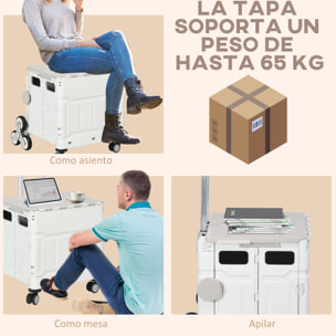 Carrito de la Compra Plegable Carrito para Supermercado con 2 Ruedas Longitud de Mango Ajustable Capacidad 35 Litros para Oficina Escuela Hogar 48x43x95 cm Blanco