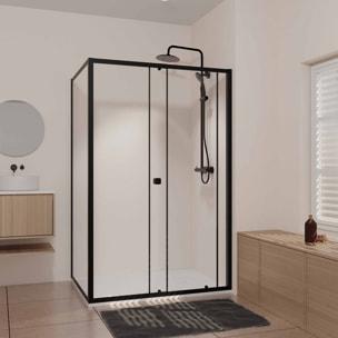 Porte de Douche Coulissante Extensible 100x185cm et Retour Fixe 90cm - Noir - BLACK SLIDE