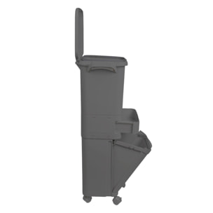 Papelera de reciclaje de clasificación selectiva con pedal, ruedas y asa de triple compartimento color negro antracita de 42l (24l + 4l + 14l)