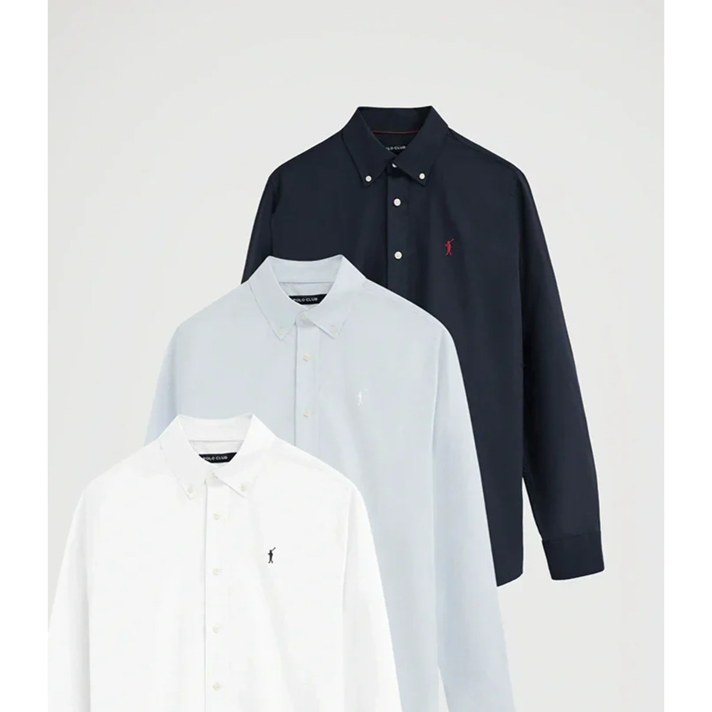 Pack uomo con tre camicie oxford in blu marino, bianco e azzurro regular fit e logo Rigby Go