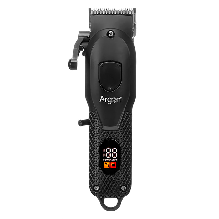 Maquina cortapelo profesional negra con accesorios. Batería recargable de 1200mAh. Incluye 4 Peines (1,5-3,5-4,5-5,5 mm).