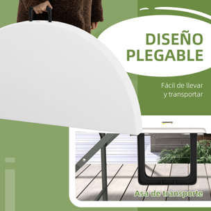 Mesa Auxiliar Redonda Mesa de Jardín Plegable con Marco de Acero y Encimera de HDPE Carga 80 kg para Interior y Exterior Ø122x73 cm Blanco