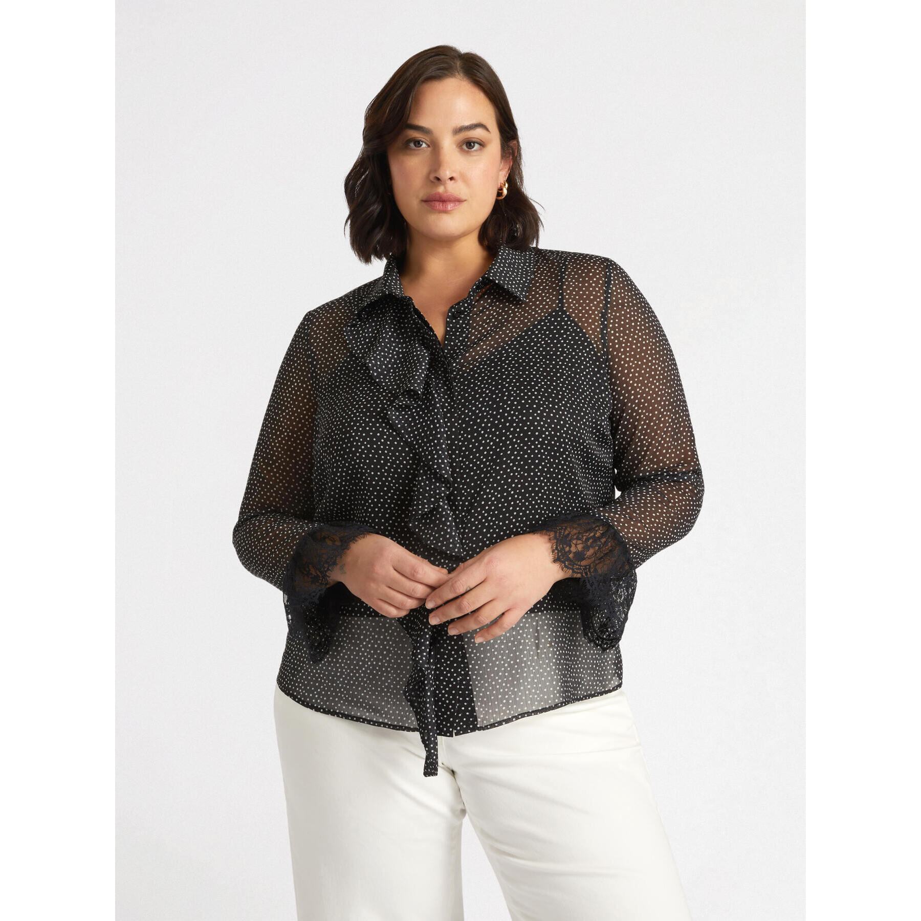 Fiorella Rubino - Camicia a pois con volants - Nero