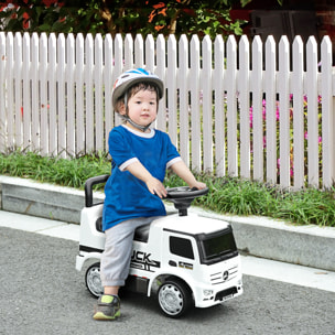 Voiture porteur enfant camion licence Mercedes-Benz Antos 12-36 mois coffre effets lumineux sonores blanc