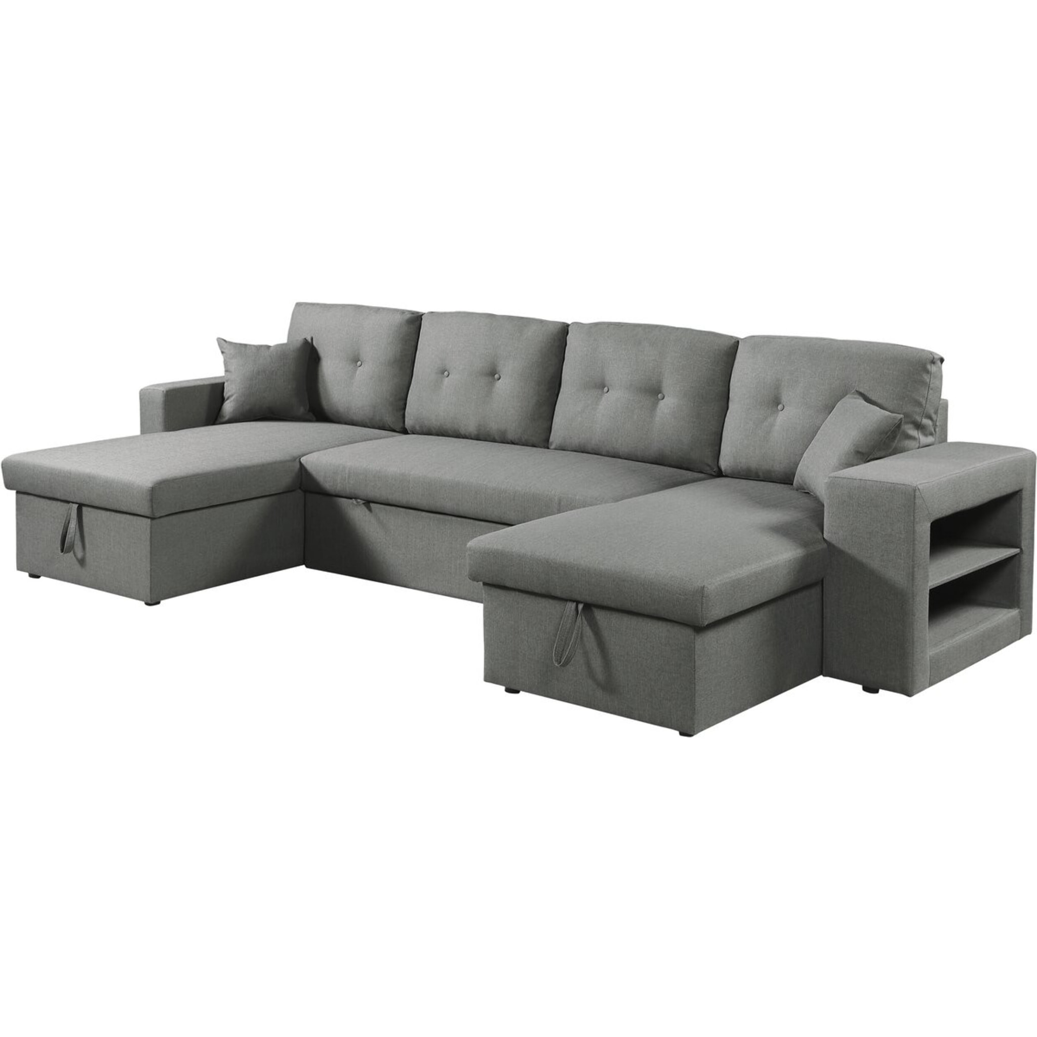 Canapé d'angle panoramique convertible en tissu "Axel" - 4 places - Gris