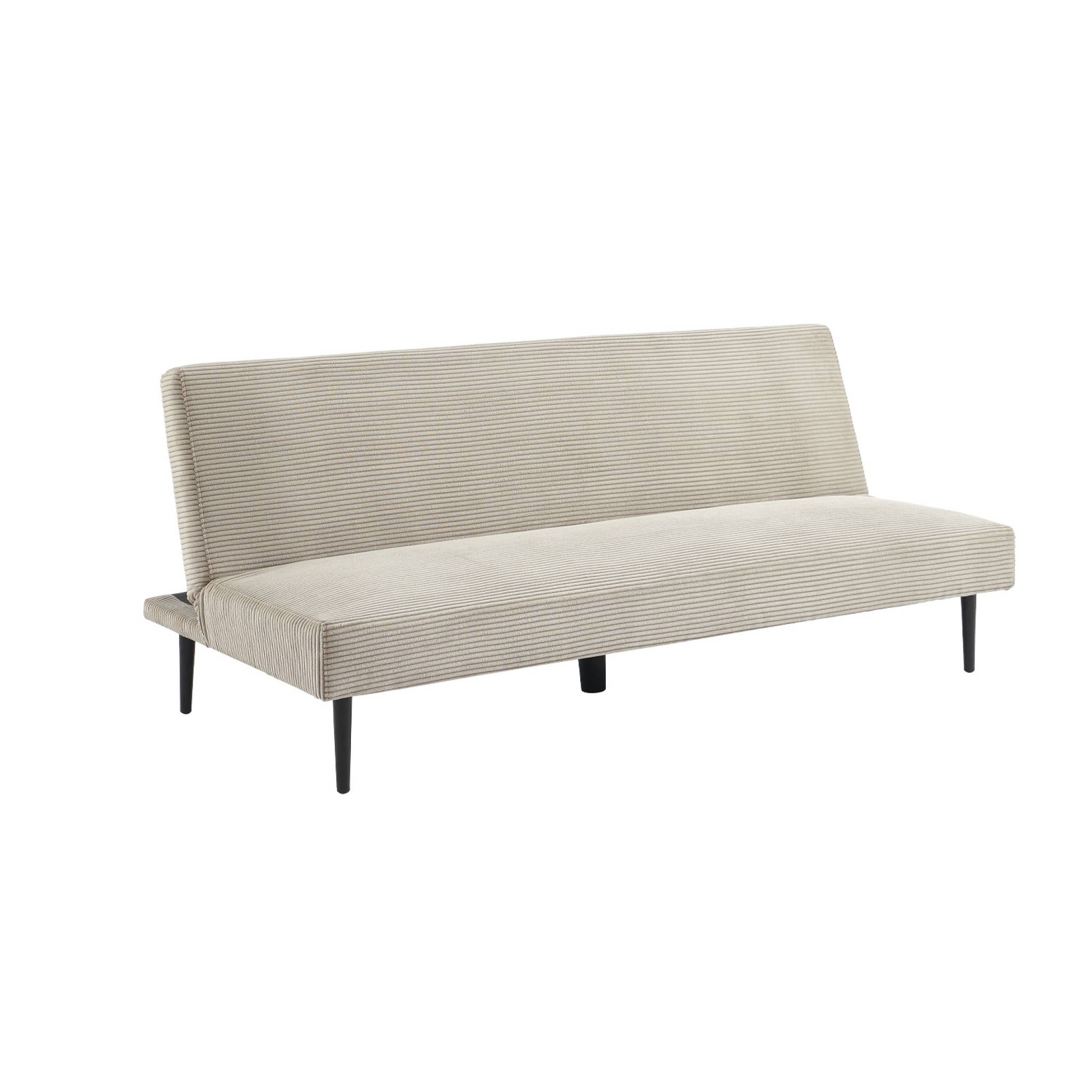 Canapé banquette convertible 3 places velours côtelé greige piétement métal L 180 x P 100 x H 74.5 cm - Max