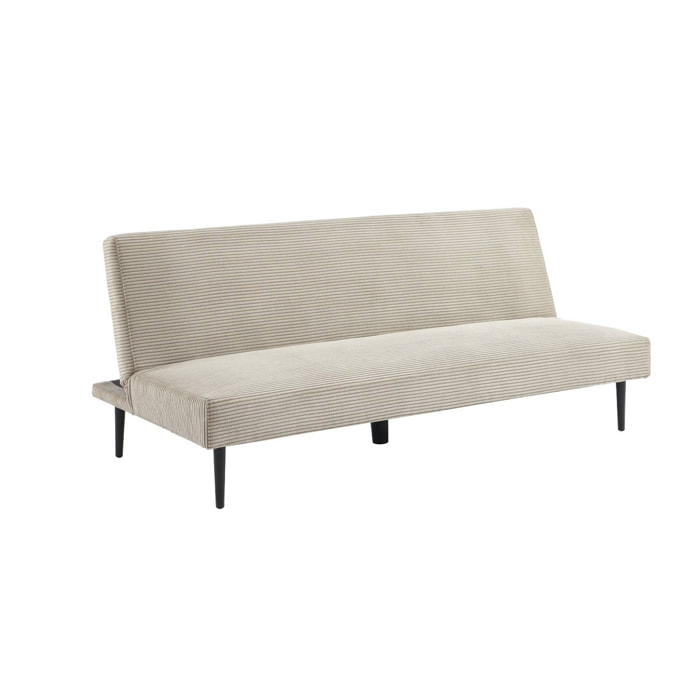Canapé banquette convertible 3 places velours côtelé greige piétement métal L 180 x P 100 x H 74.5 cm - Max
