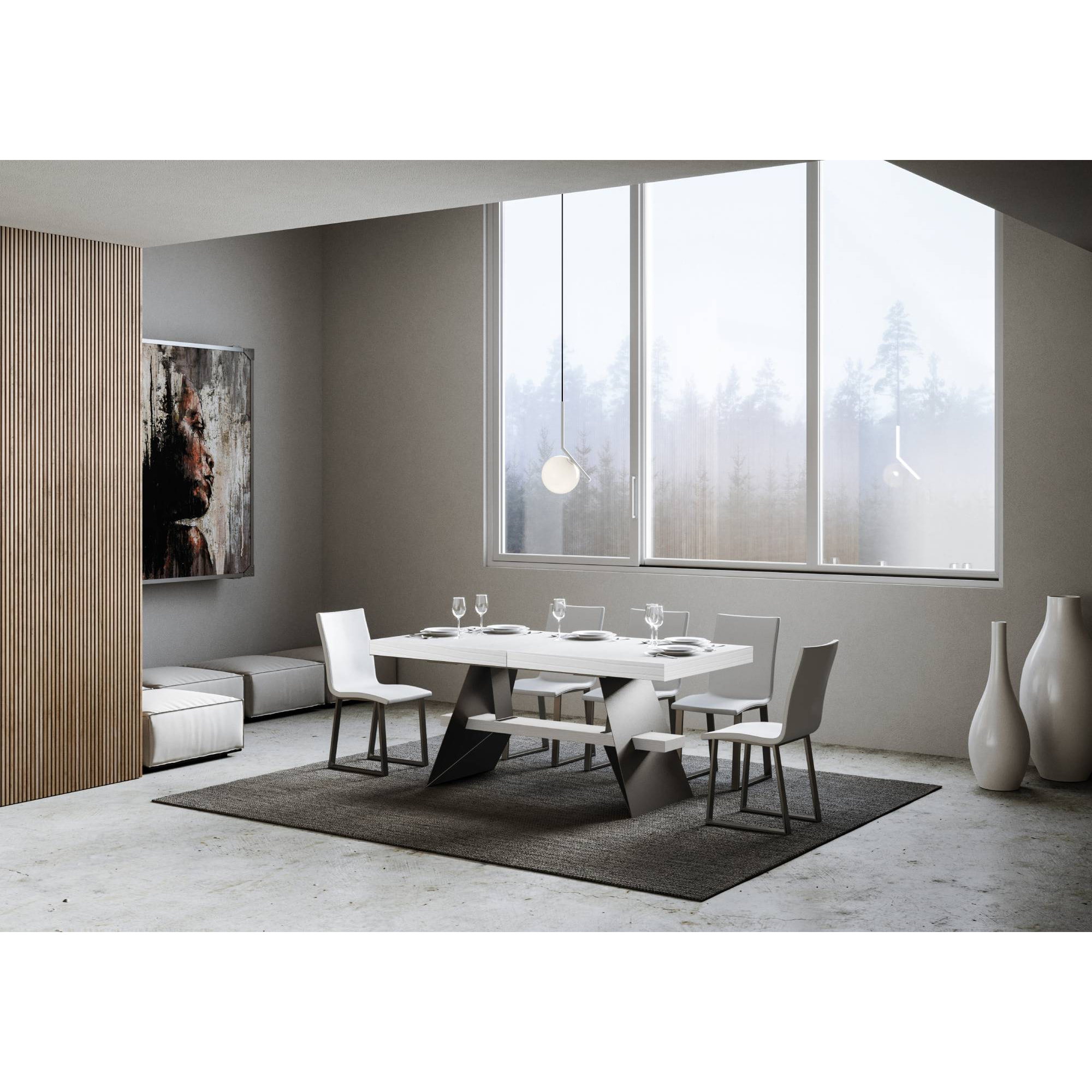 Mesa extensible 90x160/264 cm Baita Fresno Blanco estructura Antracita