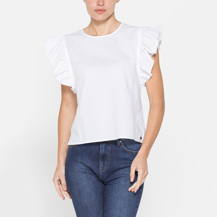 BLUSA CON MANICHE ARRICCIATE IN COTONE