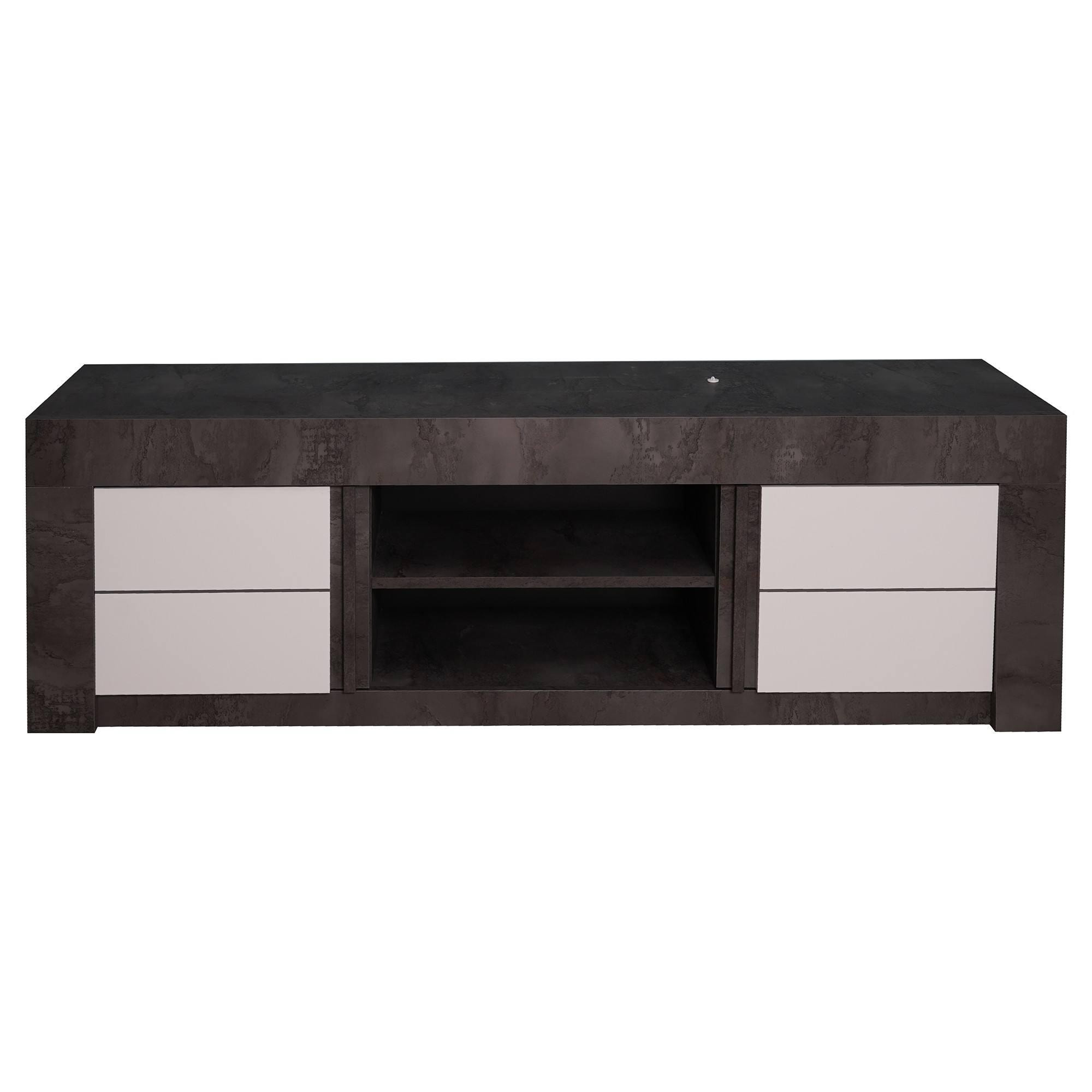 Mobile da soggiorno porta TV moderno, Credenza bassa a 2 ante, Made in Italy, cm 170x42xh52, colore Bianco e Ossido