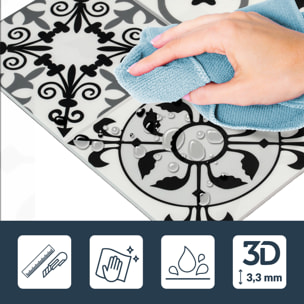 Crédence adhésive murale 3D motifs carreaux de ciment 4 pièces - Blanc