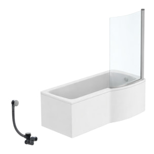 Pack baignoire bain douche 170 x 80 cm droite Connect Air + tablier + pare bain fixe + vidage Chromé